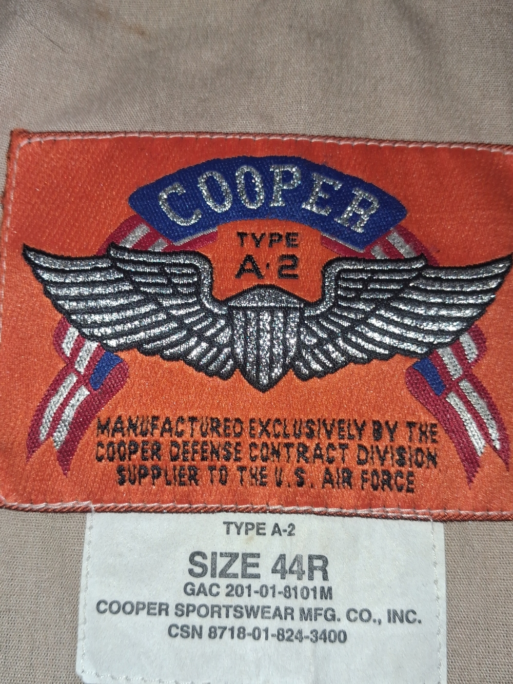 Vintage 90s Cooper Type A-2 Goatskin Leather NRA Flight Jacket Bomber-44 - Picture 16 of 16